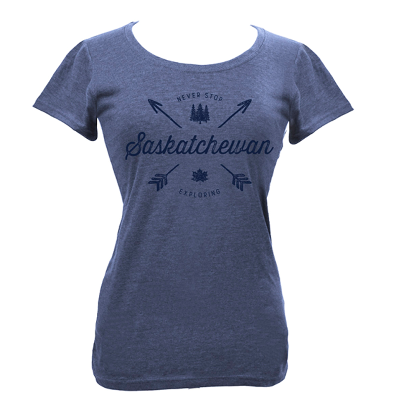 Ladies Scoop Neck Never Stop Saskatchewan T-Shirt (SKU 2036138950)