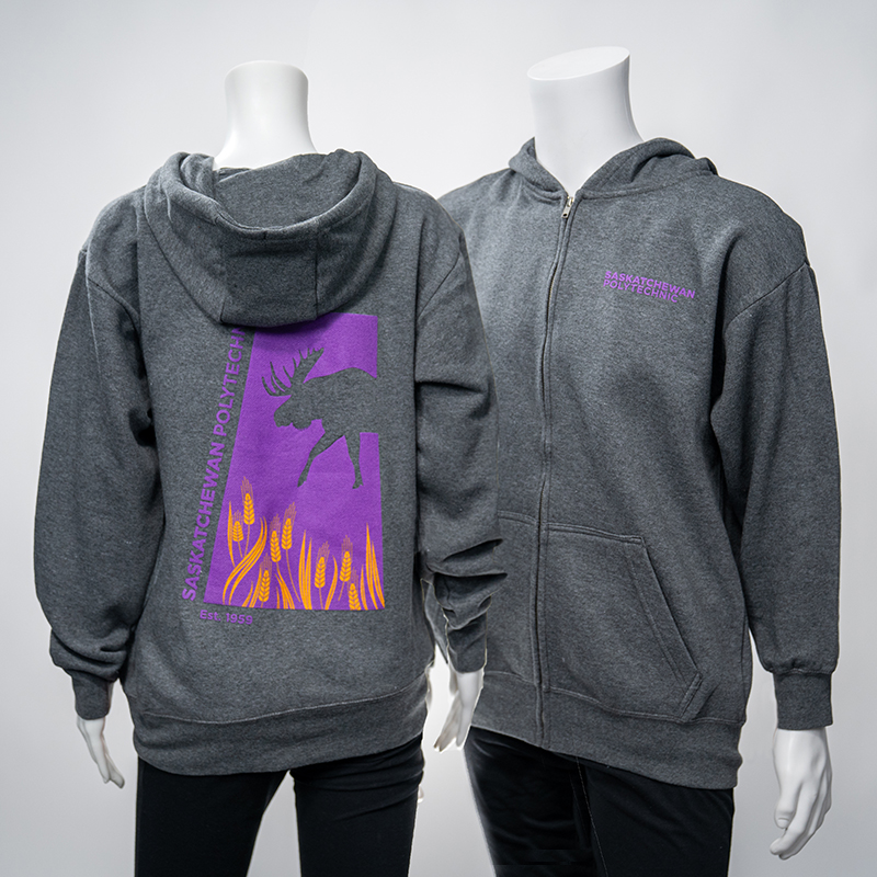 FULL ZIP SASK POLYTECH HOODIE WITH MOOSE EST LOGO ON BACK AND LEFT CHEST (SKU 2038095350)