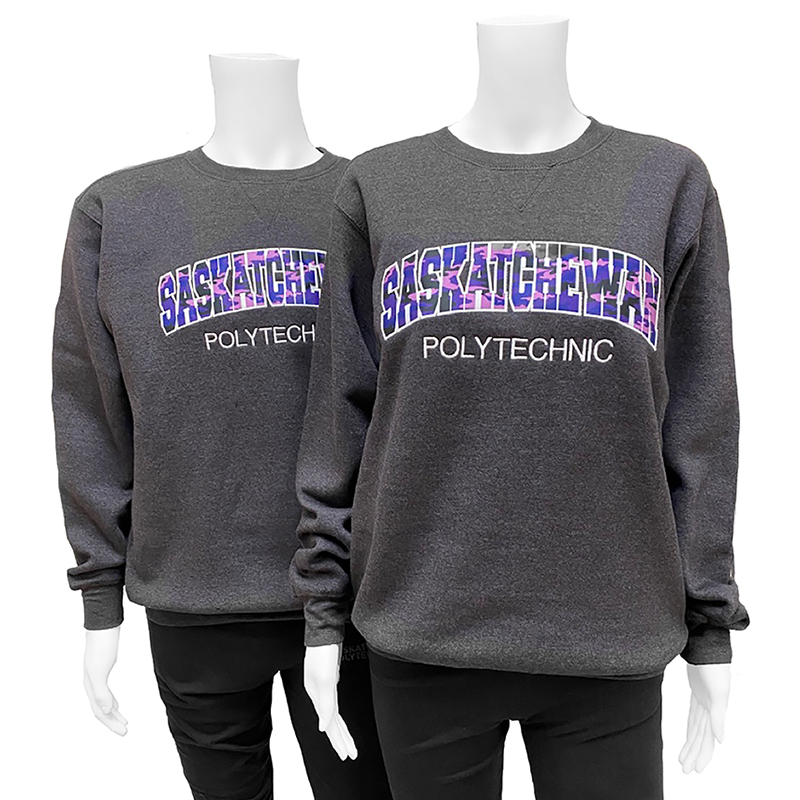 Adult Heather Sweatshirt Grey Crew With Purple Camo Logo (SKU 2036246150)